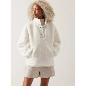 Athleta Cozy Sherpa Snap Pullover Sweatshirt Large